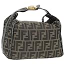 FENDI Zucca Canvas Vanity Pouch Brown Black gold Auth 86935 - Fendi