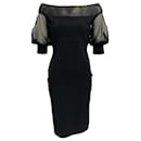 Chiara Boni Black Techno Off Shoulder Dress with Mesh - Autre Marque