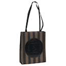 FENDI Pecan Canvas Tote Bag Brown Black gold Auth ep5527 - Fendi