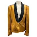 Dolce & Gabbana Bronze Metallic Tuxedo Style Leather Blazer