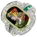 K18YG Pt900 Emerald Blue Diamond Ring - Autre Marque