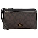 Coach Signature Double Zip Long Wallet C5576 Brown Black PVC Leather - Autre Marque