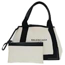 BALENCIAGA Navy Cabas S Hand Bag Canvas Leather White Black 339933 Auth yk14654 - Balenciaga