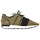 Balenciaga Race Runner Sneakers in Olive Green Suede