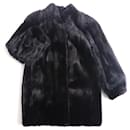 Mink Fur Coat with Floral Embroidery, Black - Autre Marque