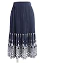 Polyester Pleated Long Skirt Navy White - Autre Marque