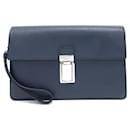 Prada Navy Leather Clutch Bag