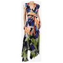 Multi printed V-neckline ruffle maxi dress - size UK 12 - Autre Marque