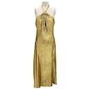 Michael Kors Collection Gold Metallic Leopard Fil Coupe Halter Dress