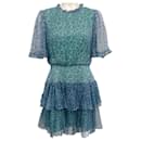 Saloni Acacia Teal Crinkle Silk Ava Dress - Autre Marque