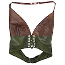 Rotate Birger Christensen Everly Lace-Up Cropped Halter Neck Top in Brown Faux Leather - Autre Marque