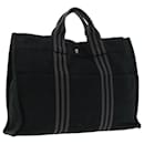 HERMES Fourre Tout MM Tote Bag Canvas Black Gray Silver Auth 94704 - Hermès