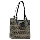 FENDI Zucchino Canvas Hand Bag Navy Silver Auth 94429 - Fendi