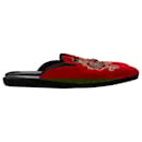  Dolce & Gabbana Embroidered Flat Mules in Red Velvet