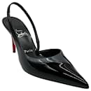 Christian Louboutin Black Patent Leather Posticha 80 Slingback Pumps