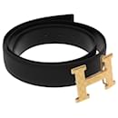 HERMES Constance belt Belt Leather 42.9"" Black Gold Auth am7024A - Hermès