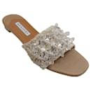 Aquazzura Natural Raffia Crystal Cote Flat Sandals
