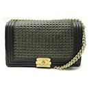 CHANEL GRAND REVERSO BOY WOVEN LEATHER SHOULDER HAND BAG PURSE - Chanel