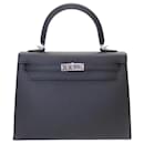 Hermes Kelly 25 Black Silver Hardware - Hermès