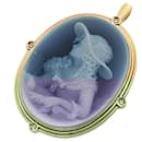 K18YG Black Onyx Stone Cameo Pendant Brooch - Autre Marque