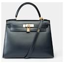 HERMES Kelly 28 Bag in Navy Blue Leather - 102261 - Hermès