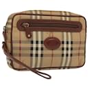 Burberrys Nova Check Clutch Bag PVC Leather Beige Brown Gold Auth ti2218 - Autre Marque