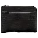 Saint Laurent Black Embossed Leather Clutch Bag