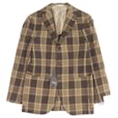 De Petrillo Linen Cotton Check Blazer Brown 44 - Autre Marque