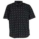  Balenciaga All Over Logo Short Sleeve Shirt in Black Cotton