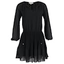  Michael Kors Pleated Mini Long Sleeve Dress in Black Polyester