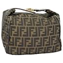 FENDI Zucca Canvas Hand Bag Brown Black gold Auth ep6483 - Fendi