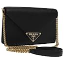 PRADA Chain Shoulder Bag Safiano leather Gold Black Auth 91020S - Prada