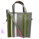 Balenciaga Grey / Orange / White Bazar Stripe 2Way Leather Shopper Tote Bag