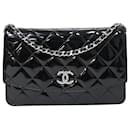 Chanel Quilted Brilliant Wallet On Chain in Black Patent Leather 
