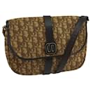 Christian Dior Trotter Canvas Shoulder Bag Beige Dark Brown Gold Auth 100648