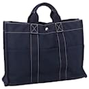 HERMES Deauville MM Tote Bag Canvas Navy Silver Auth 102609 - Hermès