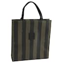 FENDI Pecan Canvas Hand Bag Brown Black Auth 104612 - Fendi