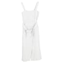  Altuzzara Audrey Striped Belted Midi Sleeveless Dress in White Linen - Autre Marque