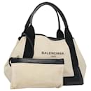 BALENCIAGA Navy Kabas S Hand Bag Canvas White Black Silver 339933 Auth bs20506 - Balenciaga