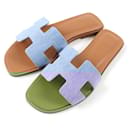 Hermes Oran H Motif Denim Leather Sandals - Hermès