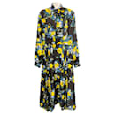 Plan C Black / Yellow Multi Floral Bow Front Dress - Autre Marque
