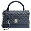 Chanel Caviar Skin Coco Handle Bag Navy