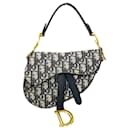 Christian Dior Saddle Bag Leather Canvas Navy