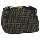 FENDI Zucca Canvas Hand Bag Brown Black gold Auth bs20148 - Fendi