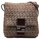 Fendi Zucchino Canvas Leather Shoulder Bag
