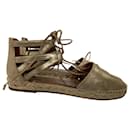  Aquazzura Lace-Up Close Toe Espadrille Flats in Gold Leather