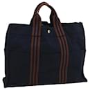 HERMES Fourre Tout MM Tote Bag Canvas Navy Brown Auth ti2457 - Hermès