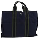 HERMES Fourre Tout MM Tote Bag Canvas Navy Green Auth ti2458 - Hermès