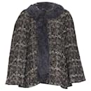 Dolce & Gabbana wool tweed shearling fur trimmed cape poncho jacket