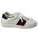  Gucci Ace Web Low-Top Sneakers in White Leather